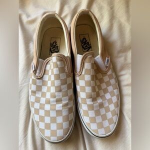 Vans Checkerboard Slip-On Sneakers in Beige and White